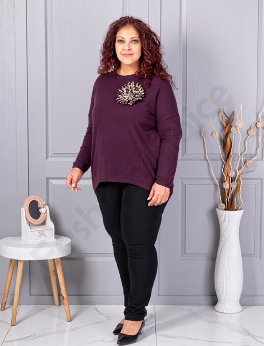 Tunica maxi din tricotaj finut cu brosa 3D-burgundy cod 2209-2