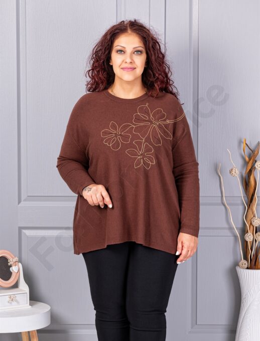 Tunica maxi din tricotaj finut cu aplicatie din margele-ciocolata cod 6869-5