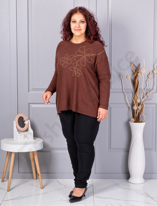 Tunica maxi din tricotaj finut cu aplicatie din margele-ciocolata cod 6869-5