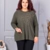 Tunica maxi din tricotaj finut cu aplicatie din margele-kaki cod 6869-3