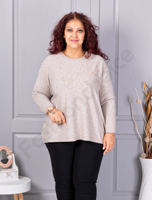 Tunica maxi din tricotaj finut cu aplicatie din margele-capucino cod 6869-2