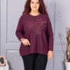 Tunica maxi din tricotaj finut cu aplicatie din margele-marsala cod 6869-1
