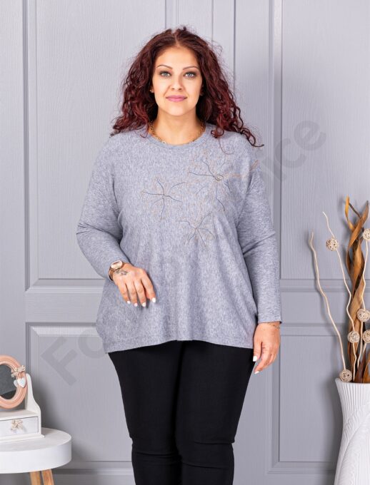 Tunica maxi din tricotaj finut cu aplicatie din margele-gri cod 6869-4