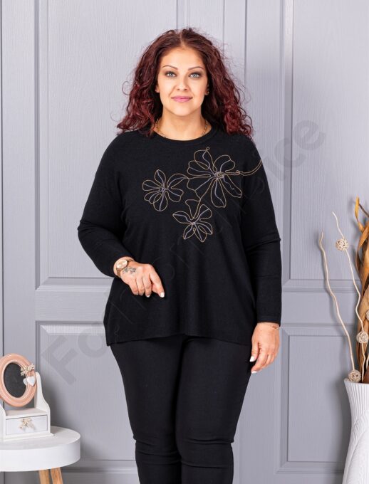 Tunica maxi din tricotaj finut cu aplicatie din margele-negru cod 6869
