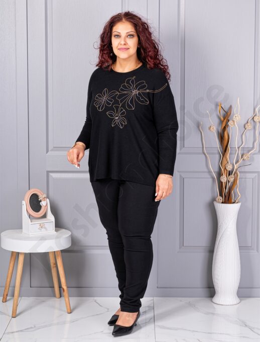 Tunica maxi din tricotaj finut cu aplicatie din margele-negru cod 6869