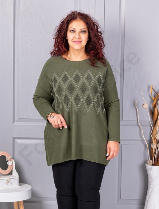 Tunica maxi eleganta din tricotaj finut cu figuri din pietricele-kaki cod 2057-3