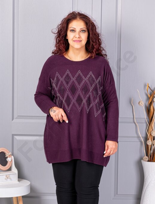 Tunica maxi eleganta din tricotaj finut cu figuri din pietricele-burgundy cod 2057-4