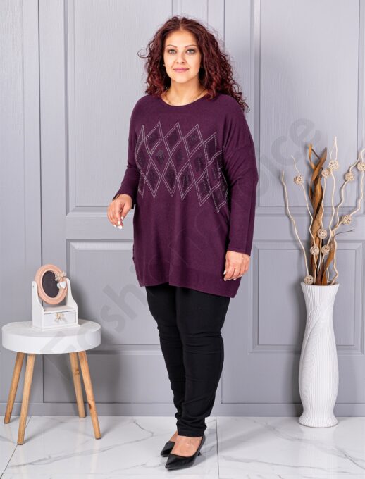 Tunica maxi eleganta din tricotaj finut cu figuri din pietricele-burgundy cod 2057-4