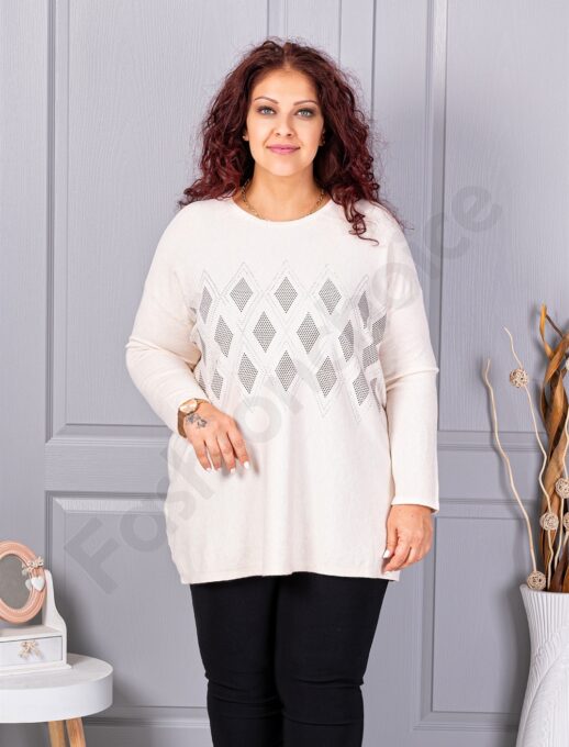Tunica maxi eleganta din tricotaj finut cu figuri din pietricele-ecru cod 2057-2