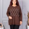 Tunica maxi eleganta din tricotaj finut cu figuri din pietricele-maro cod 2057-1