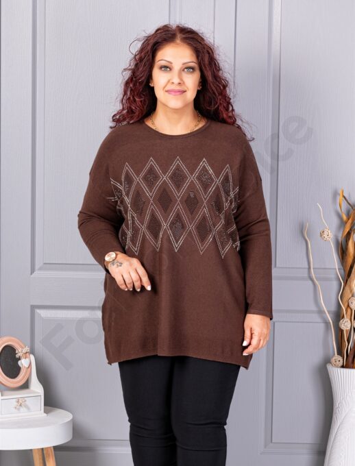 Tunica maxi eleganta din tricotaj finut cu figuri din pietricele-maro cod 2057-1