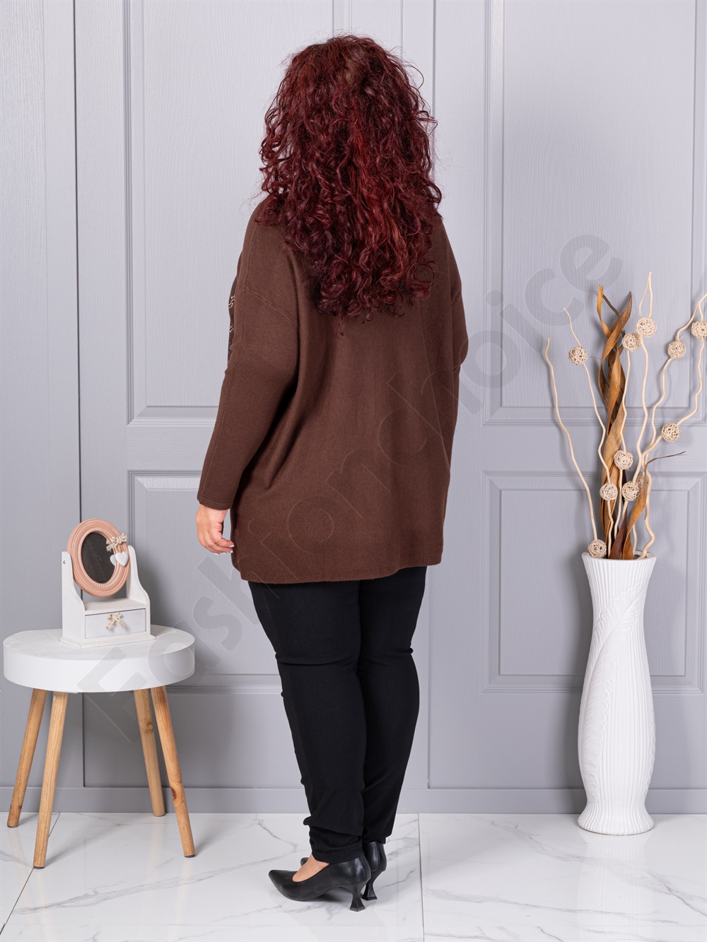 Tunica maxi eleganta din tricotaj finut cu figuri din pietricele-maro cod 2057-1
