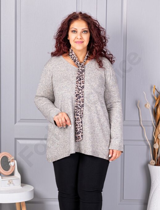 Tunica maxi din tricotaj finut cu decolteu in forma V+cadou esarfa-gri cod 225-3