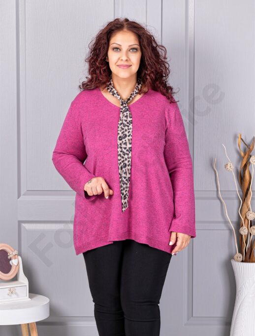Tunica maxi din tricotaj finut cu decolteu in forma V+cadou esarfa-fucsia cod 225-2