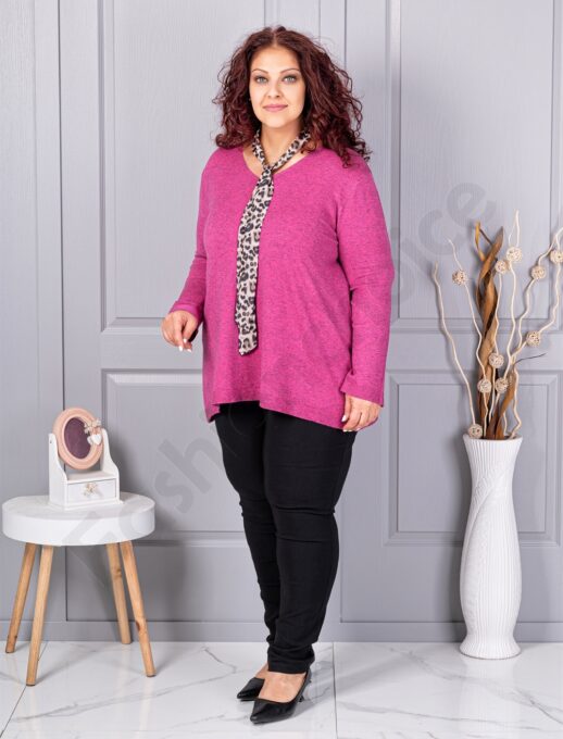 Tunica maxi din tricotaj finut cu decolteu in forma V+cadou esarfa-fucsia cod 225-2