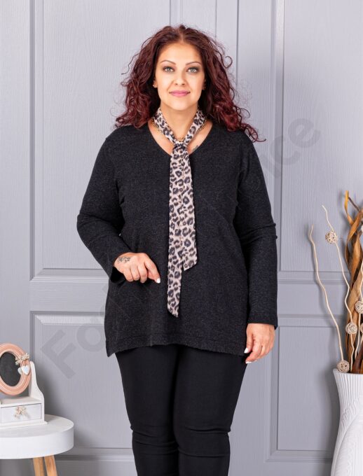 Tunica maxi din tricotaj finut cu decolteu in forma V+cadou esarfa-negru cod 225