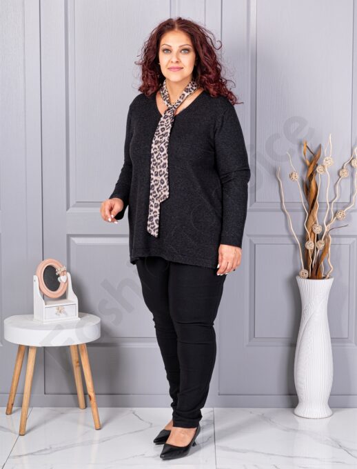 Tunica maxi din tricotaj finut cu decolteu in forma V+cadou esarfa-negru cod 225