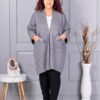 Cardigan maxi elegant din tricotaj finut cu brosa aurie-gri cod G92-3
