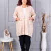 Cardigan maxi elegant din tricotaj finut cu brosa aurie-capucino cod G92-5