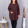 Tunica maxi din tricotaj finut cu linie alungita si accent la manseta-ciocolata cod 7577-1