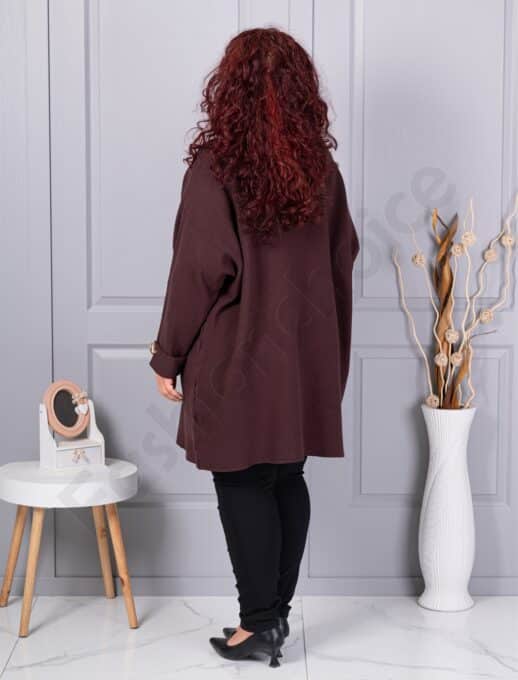 Tunica maxi din tricotaj finut cu linie alungita si accent la manseta-ciocolata cod 7577-1