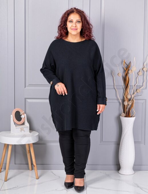Tunica maxi din tricotaj finut cu linie alungita si accent la manseta-negru cod 7577