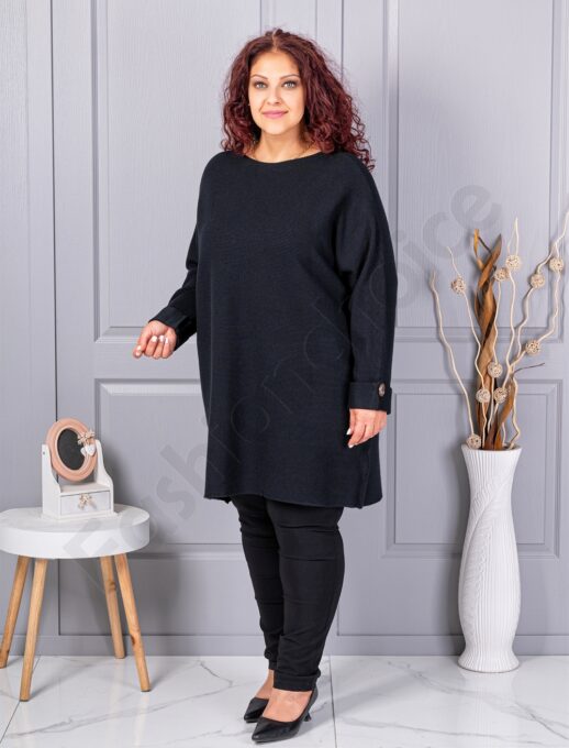 Tunica maxi din tricotaj finut cu linie alungita si accent la manseta-negru cod 7577