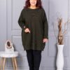 Tunica maxi din tricotaj finut cu linie alungita si accent la manseta-verde inchis cod 7577-3
