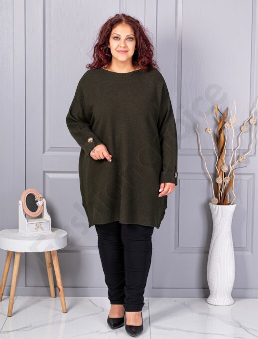 Tunica maxi din tricotaj finut cu linie alungita si accent la manseta-verde inchis cod 7577-3