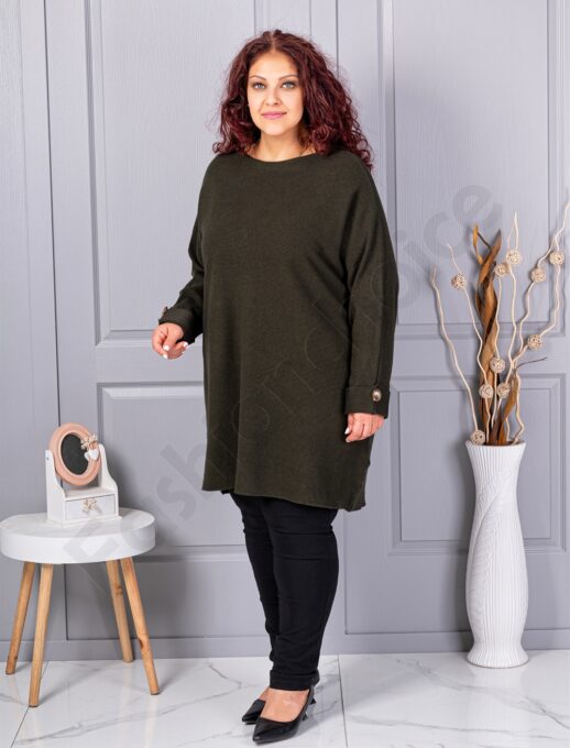 Tunica maxi din tricotaj finut cu linie alungita si accent la manseta-verde inchis cod 7577-3