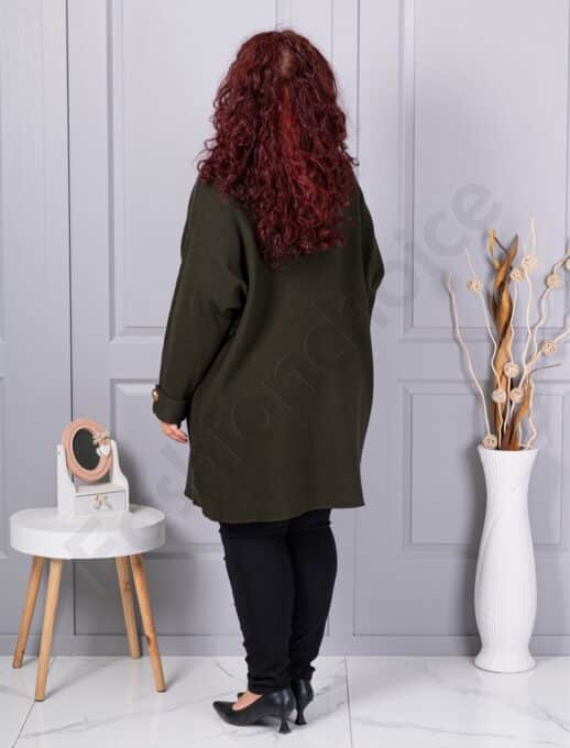 Tunica maxi din tricotaj finut cu linie alungita si accent la manseta-verde inchis cod 7577-3