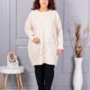 Tunica maxi din tricotaj finut cu linie alungita si accent la manseta-capucino cod 7577-2