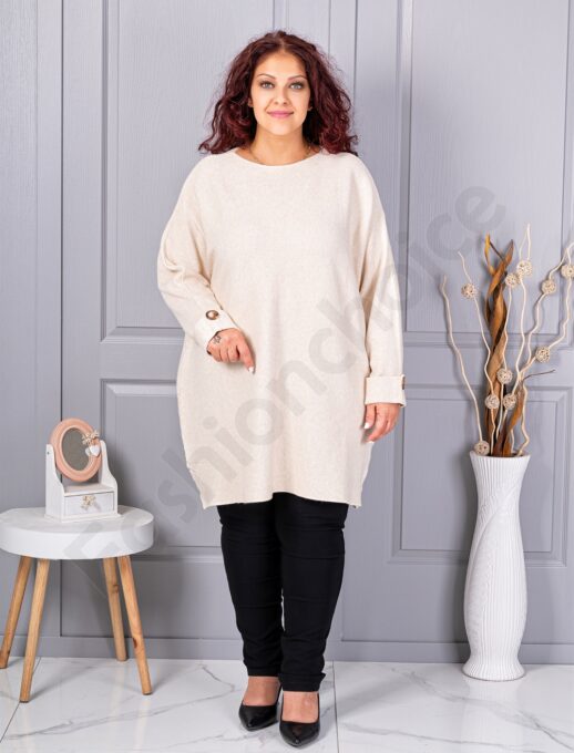 Tunica maxi din tricotaj finut cu linie alungita si accent la manseta-capucino cod 7577-2