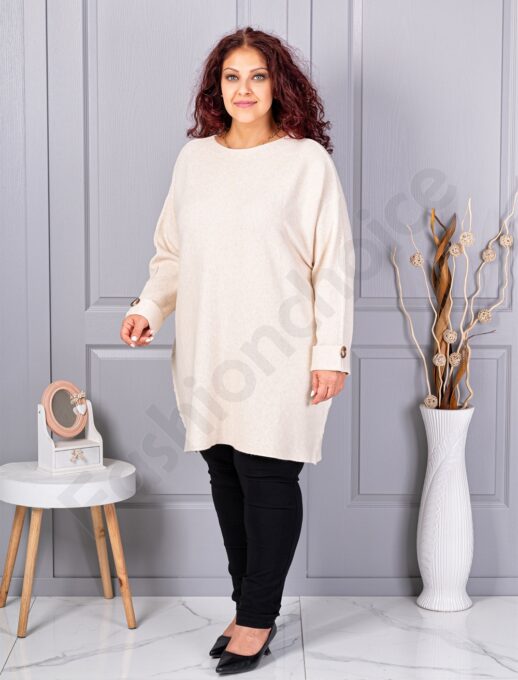 Tunica maxi din tricotaj finut cu linie alungita si accent la manseta-capucino cod 7577-2