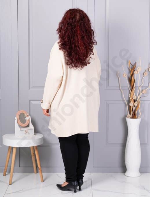 Tunica maxi din tricotaj finut cu linie alungita si accent la manseta-capucino cod 7577-2