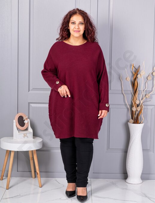 Tunica maxi din tricotaj finut cu linie alungita si accent la manseta-bordo cod 7577-4