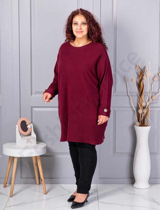 Tunica maxi din tricotaj finut cu linie alungita si accent la manseta-bordo cod 7577-4
