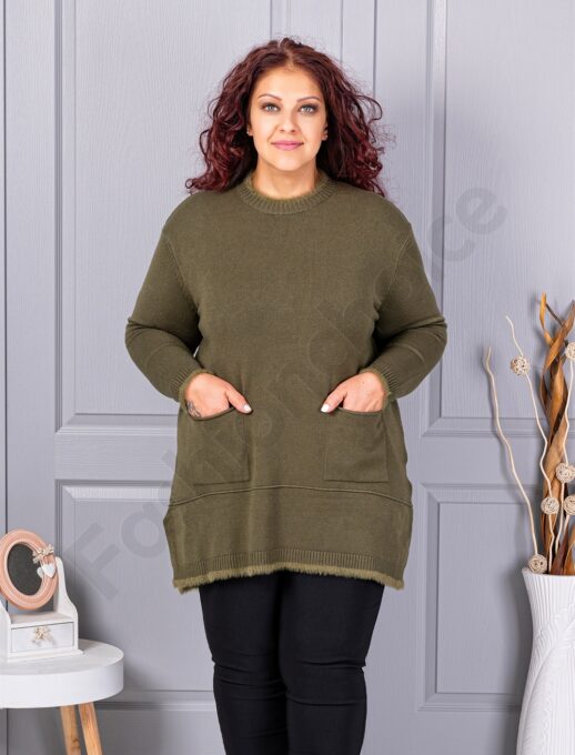 Tunica maxi eleganta din tricotaj finut cu buzunare-kaki cod 86831-3