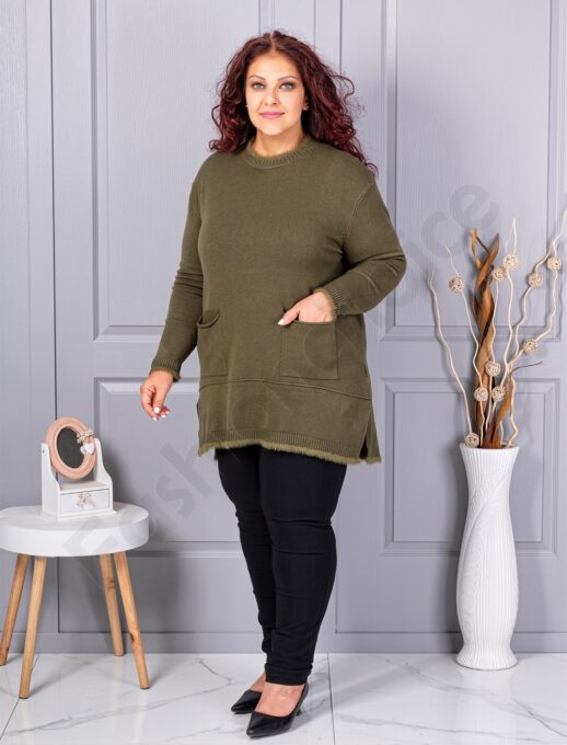 Tunica maxi eleganta din tricotaj finut cu buzunare-kaki cod 86831-3
