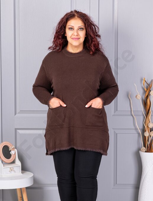 Tunica maxi eleganta din tricotaj finut cu buzunare-ciocolata cod 86831-1