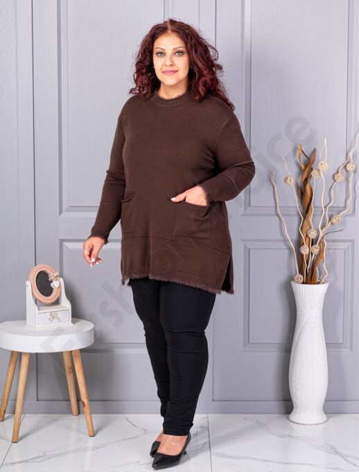 Tunica maxi eleganta din tricotaj finut cu buzunare-ciocolata cod 86831-1