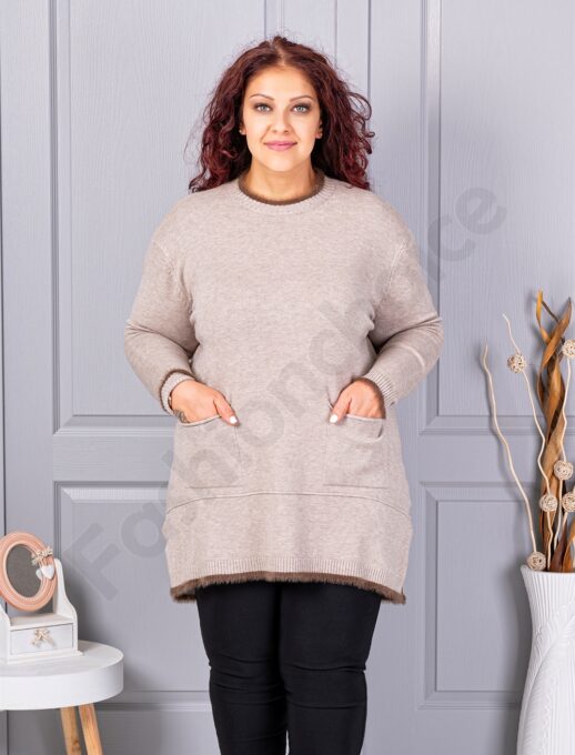 Tunica maxi eleganta din tricotaj finut cu buzunare-moca cod 86831-2