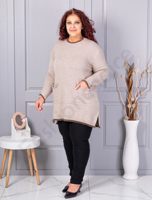 Tunica maxi eleganta din tricotaj finut cu buzunare-moca cod 86831-2