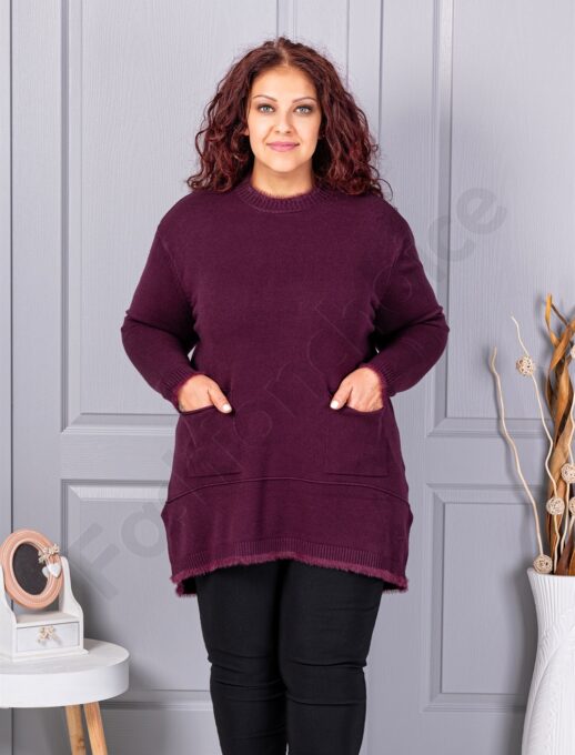 Tunica maxi eleganta din tricotaj finut cu buzunare-marsala cod 86831-4