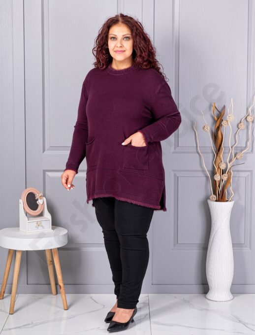 Tunica maxi eleganta din tricotaj finut cu buzunare-marsala cod 86831-4