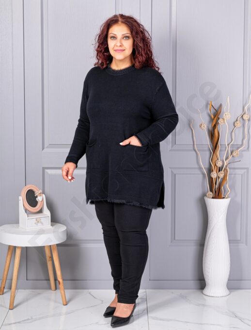 Tunica maxi eleganta din tricotaj finut cu buzunare-negru cod 86831