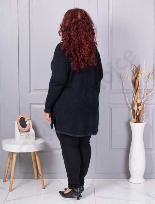 Tunica maxi eleganta din tricotaj finut cu buzunare-negru cod 86831