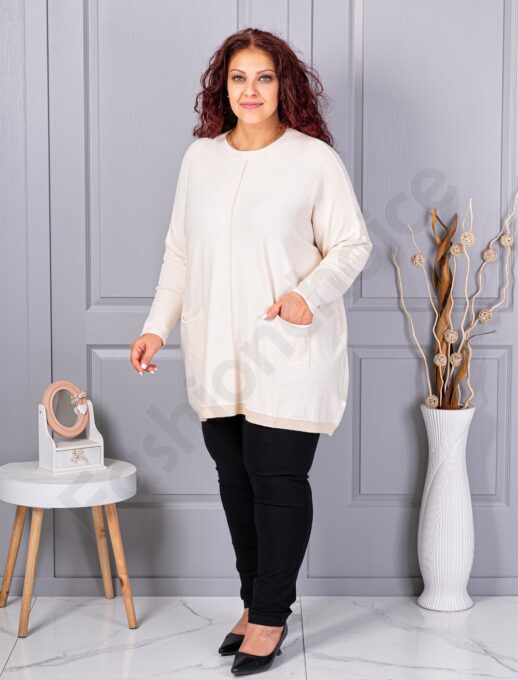 Tunica maxi eleganta din tricotaj finut cu bordura stralucitoare-capucino cod 2037-3
