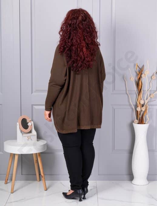 Tunica maxi eleganta din tricotaj finut cu bordura stralucitoare-cafea cod 2037-1