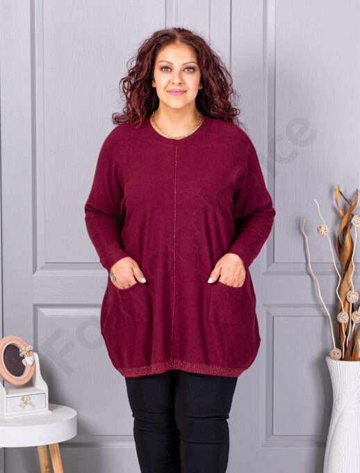 Tunica maxi eleganta din tricotaj finut cu bordura stralucitoare-bordo cod 2037-2
